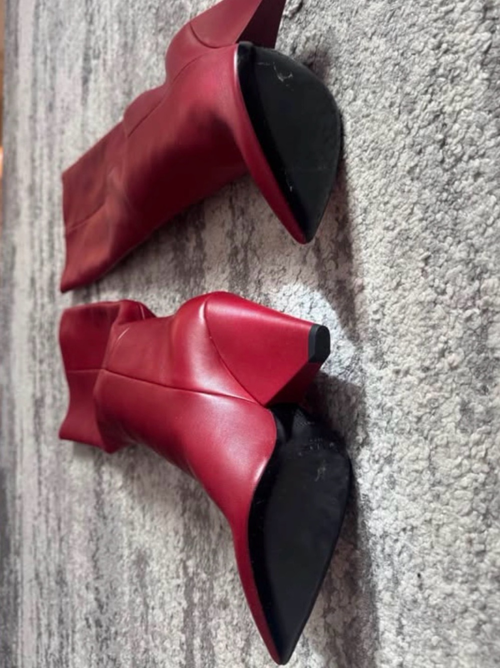 Yves Saint Laurent Red Pointed-Toe Wedge Knee-High Boots - Picture 3 of 4